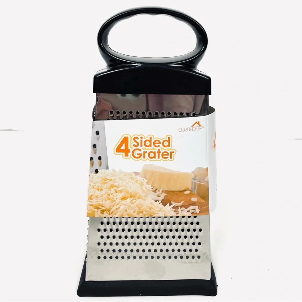 4 Side Stainless Steel, Black Cheese Grater, Shredder, and Slicer 9 Inch
